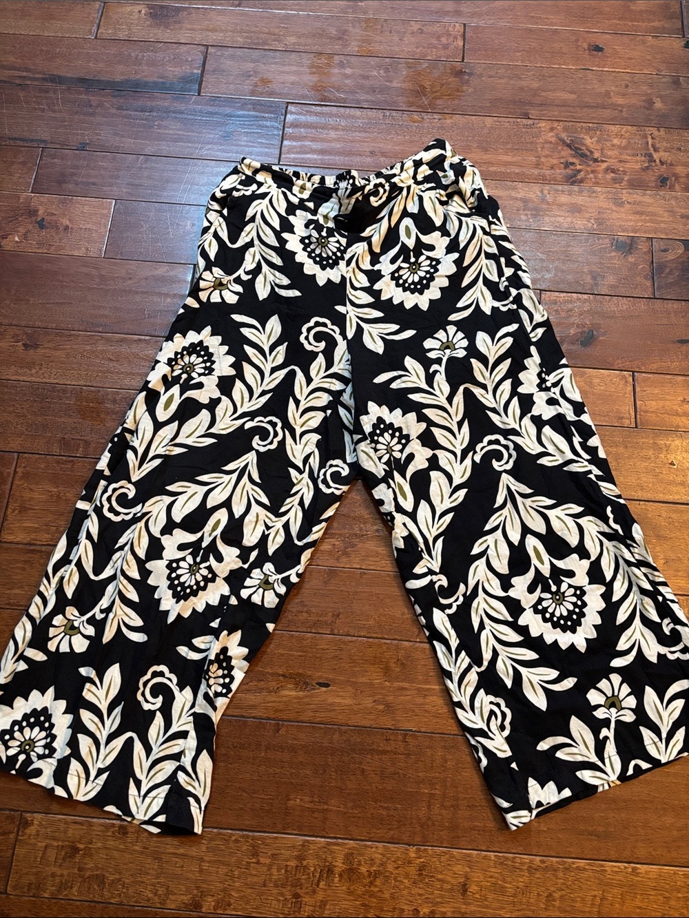 Christian Siriano Wide Leg High Waisted Trouser Black Cream Olive Green Boho S